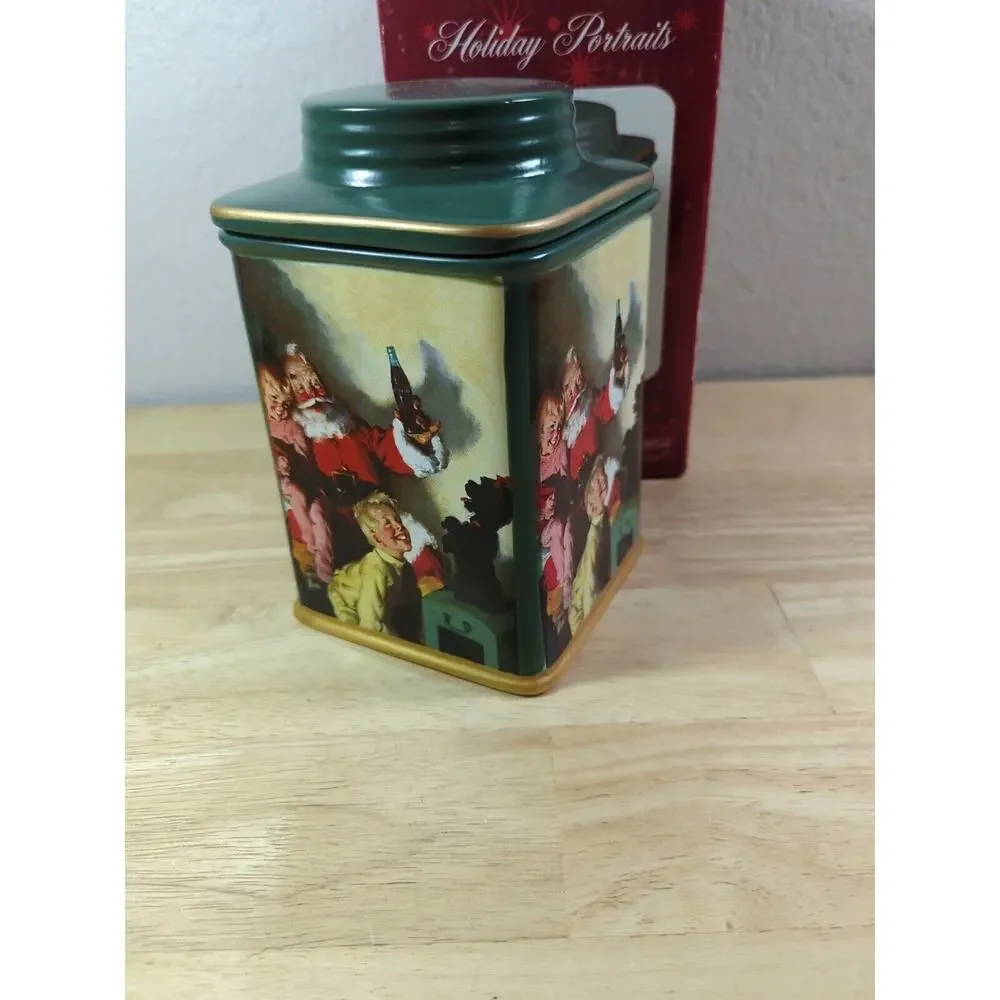 Coca Cola Holiday Portraits Santa Green‎ Stoneware Canister Sakura 2002 NEW